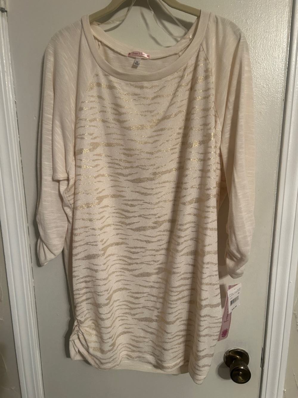 Cream & Gold Metallic Stripe Tunic Top - Women